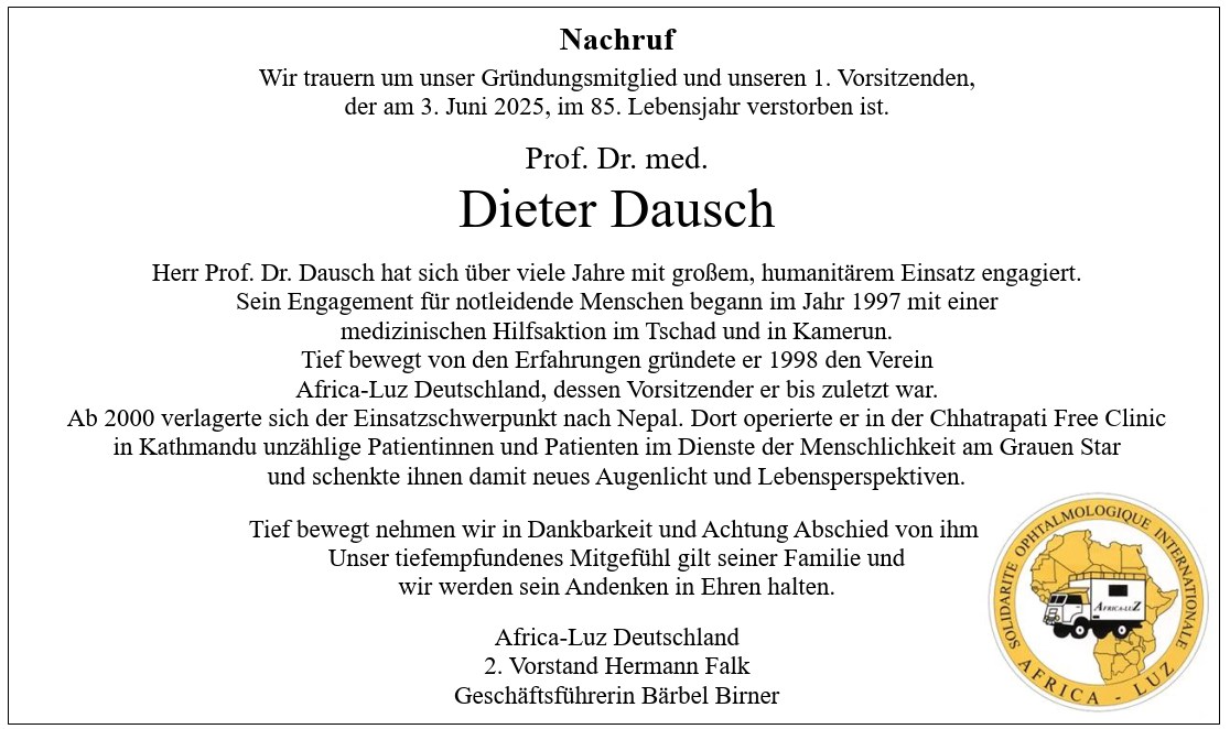 Wir trauern um Prof. Prof. Dr. med. Dieter Dausch &dagger; 03.06.2025